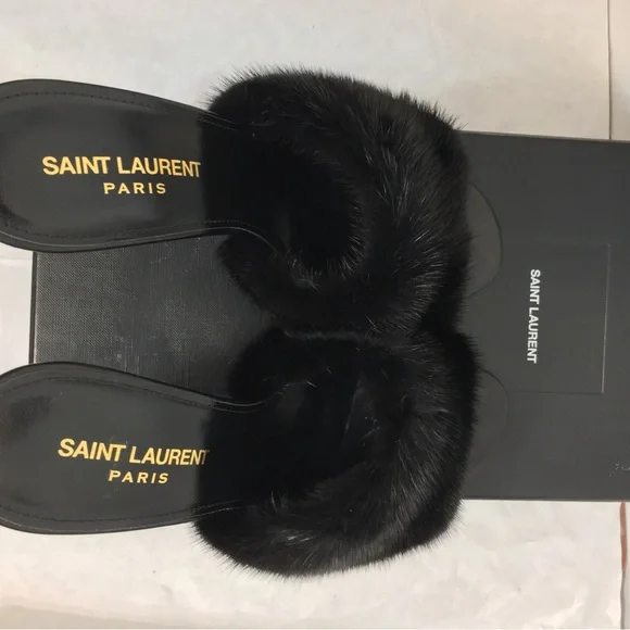 Saint Laurent Paris Roy Mink & Leather Mules Heels Size 38. Made in Italy - Picture 12 of 15